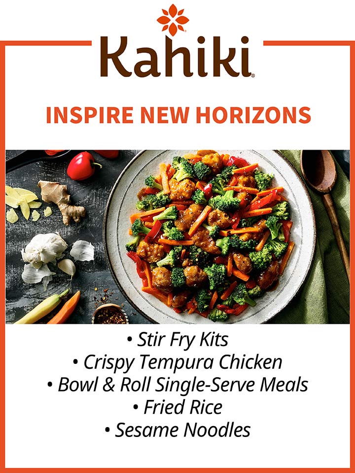 KAHIKI&reg;. INSPIRE NEW HORIZONS. Stir Fry Kits - Crispy Tempura Chicken - Bowl & Roll Single-Serve Meals - Fried Rice - Sesame Noodles