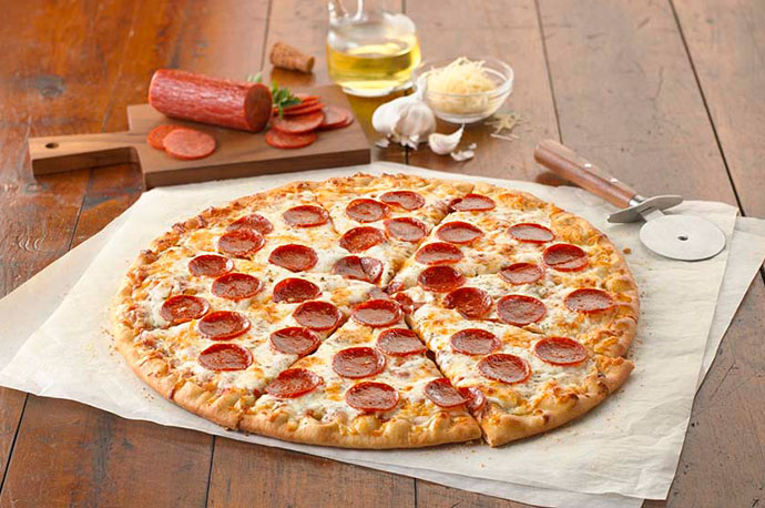 A Schwan’s Food Service par-baked Big Daddy’s Primo pizza